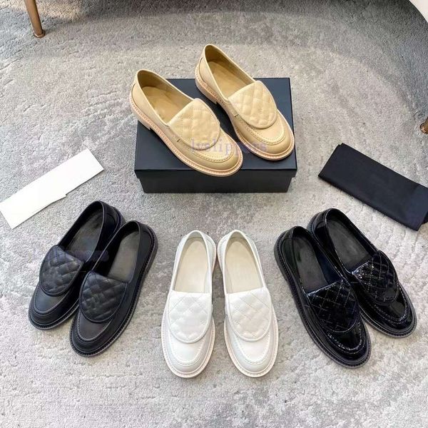 Designer loafers for Women fashionable and versatile luxury black small leather shoes round toe thick sole slip on loafers genuine leather