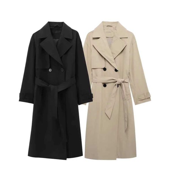 Women&#039;s Wool Blends 2024 autumn new womens clothing fashionable temperament slimming with belt Midi double breasted trench coat jacket