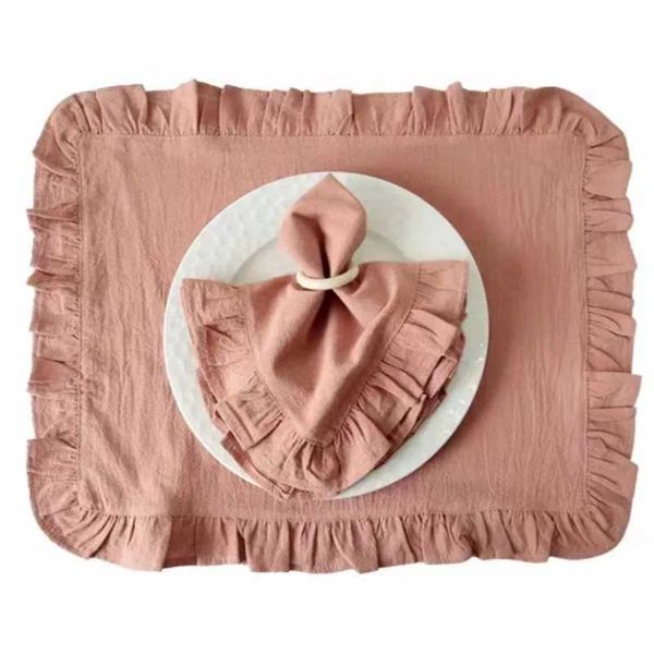 Mats Pads Placemats for Table Cotton 100% Ruffule Napkins for Plates Soft Flounced Wedding Decoration House Warming Gift Table Decor Party z