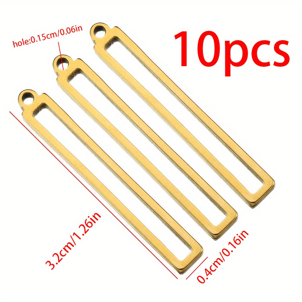 TEMU 10pcs Stainless Steel Pendants, Hollow Rectangular Metal Frames For Diy Earrings Necklaces Charms, Fashion Jewelry Making Accessories