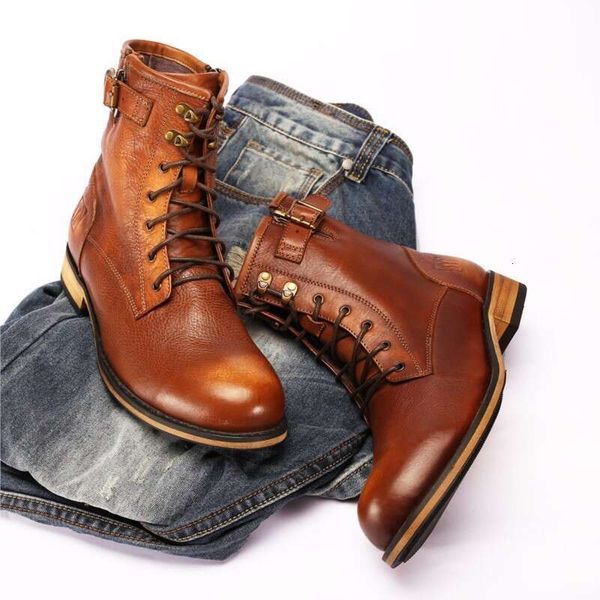 New Autumn Korean Men Dress Lace Up Retro Ankle Man Handmade Genuine Men&#039;s Formal Leather Boots