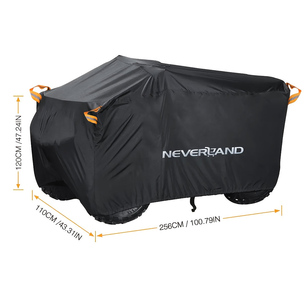 TEMU Neverland Heavy Duty Atv Cover - Fit, Waterproof & Uv Resistant, Protection For Bikes And Off-road Motorcycles, Black With Reflective Strips,