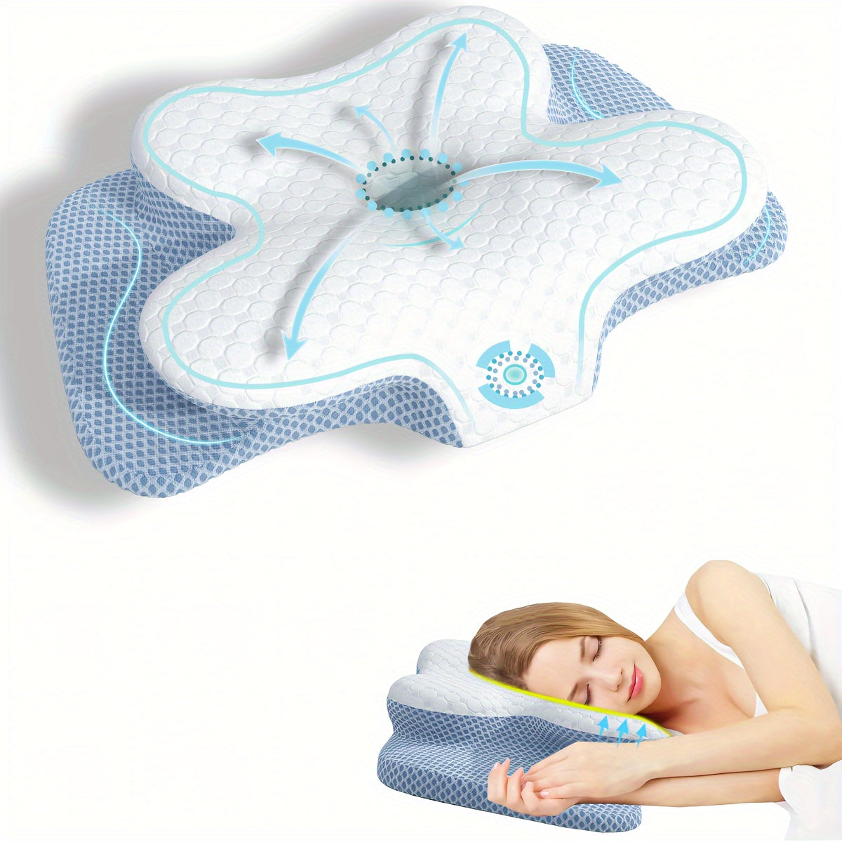 TEMU Shaped Pillow - Ergonomic Neck Support, Slow Rebound, Sleep Neck Pillow, Up And Side Sleeping Beddings, Machine Washable Pillowcase