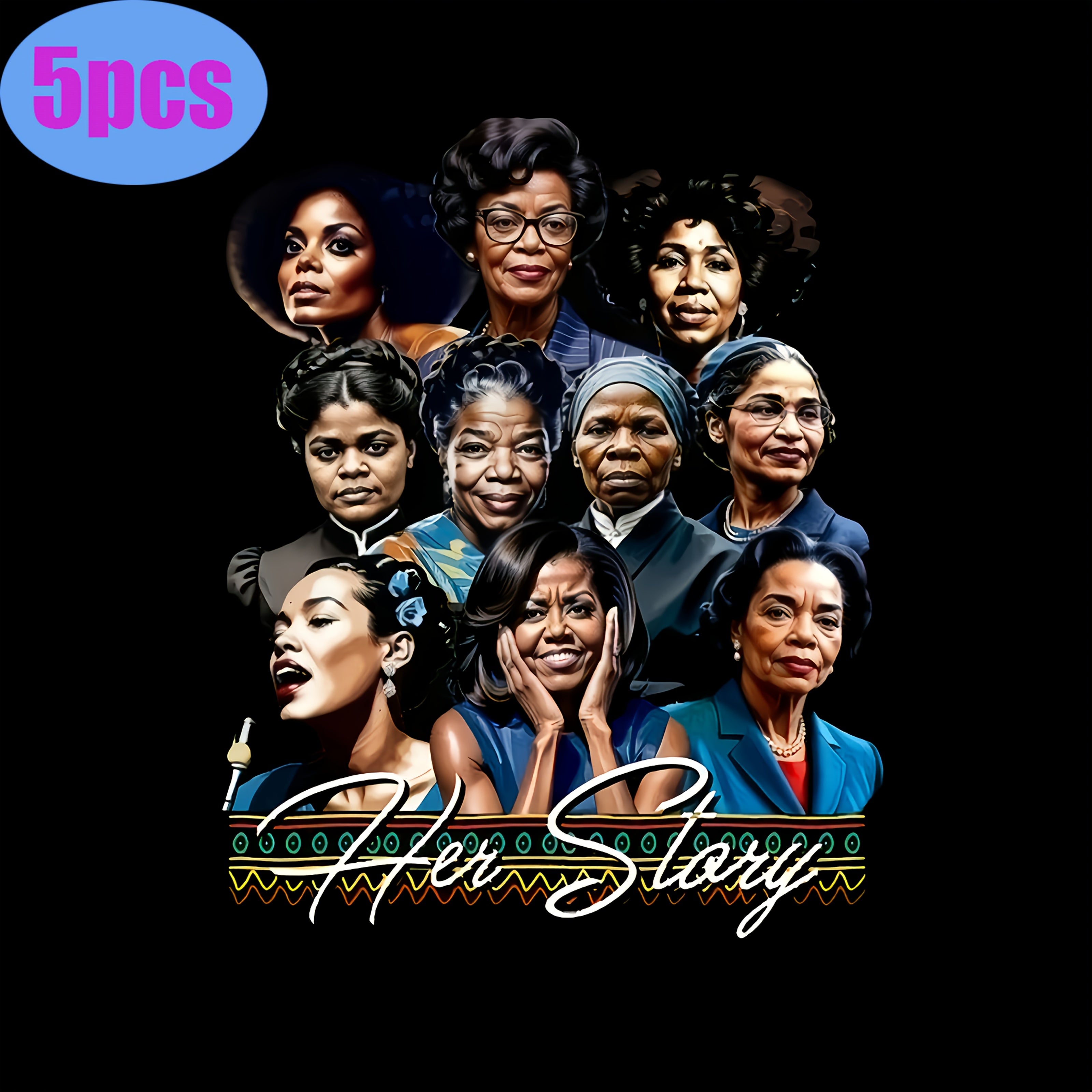 TEMU 5pcs Black History Kamala Iron-on Transfer Decals For T-shirts, Hoodies, Jeans, Bags, Clothing Accessories, Pillows - Creative Decorative Craft