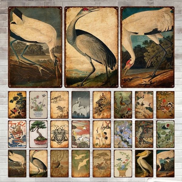 Crane Metal Tin Sign Vintage Poster Animals Landscape Painting Retro Plates Wall Stickers Man Cave For Bar Pub Dining Room Home personalized