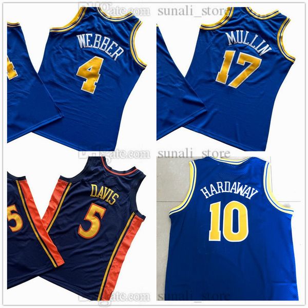 Retro Mesh Basketball Jerseys Chris Webber 4 Tim Hardaway 10 Baron Davis 5 Chris Mullin 17 Team Blue Vintage Sports Shirts Stitched Embroide