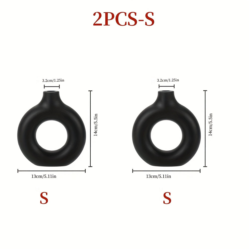 TEMU 2pcs Bohemian Style Black Geometric Plastic Vases With Circular Cutouts - Modern Minimalist Flower Vases For Home Decor, Living Room, Kitchen,