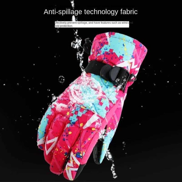 Ski Gloves Winter Ski Gloves Non-Slip Leather Palm Outdoor Biking Climbing Windproof Warm Thickened Gloves Pink Graffiti for Women Men z2411