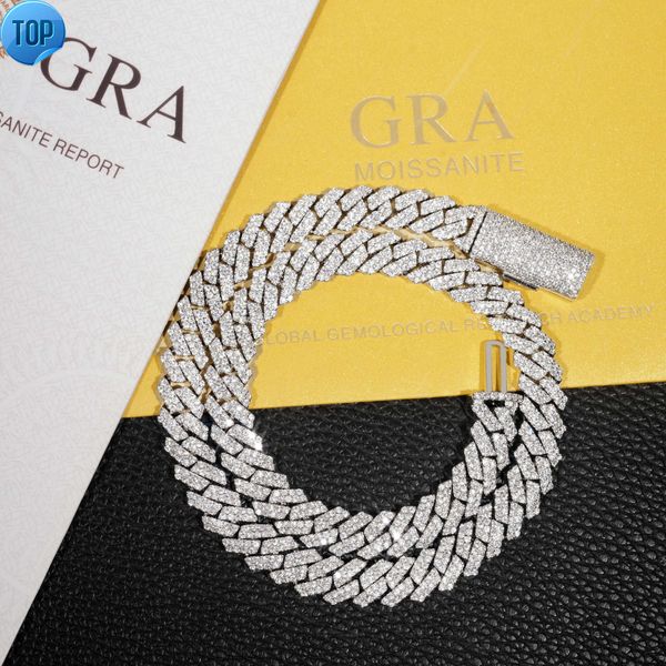 Fivela curva de 10 mm de moissanita Chain Chain Bling Diamond Men 925 Silver Jewelry Fashion Chain