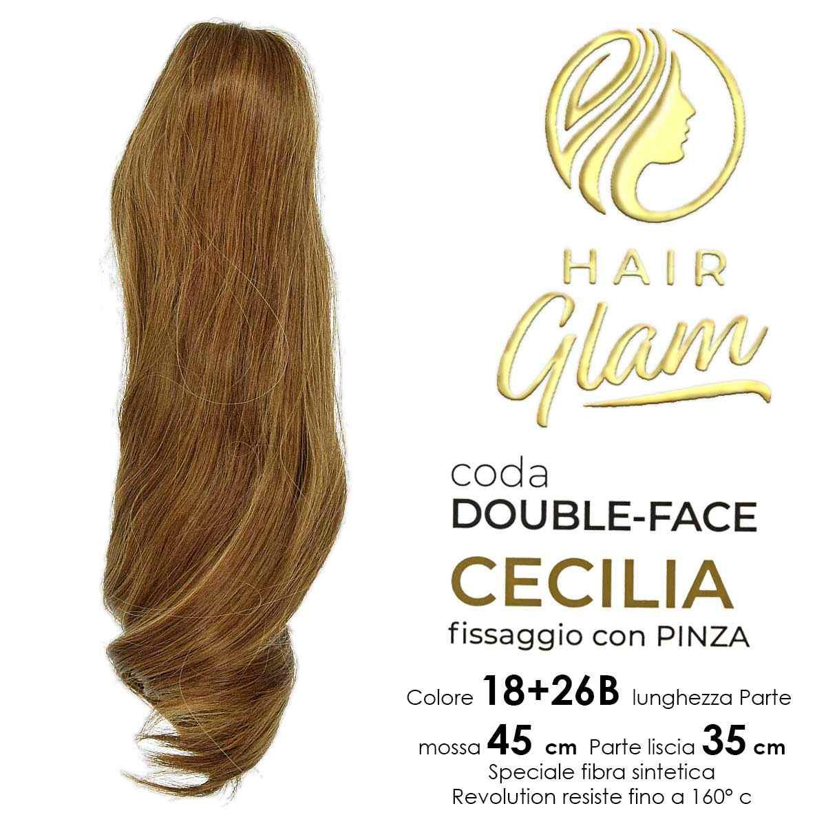 Hår glam cecilia dubbel face hästsvans med 18+26B fiberklämma Revolution