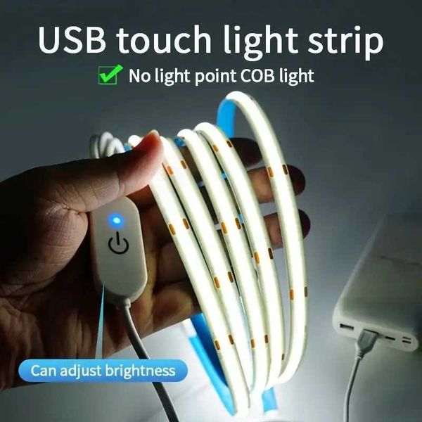 LED COB Light Strip Touch Dimmer Flexible Diode Tape 5V USB Linear Indoor Lighting Lamp Room DIY TV Mirror Backlight Wall Decor CL240815