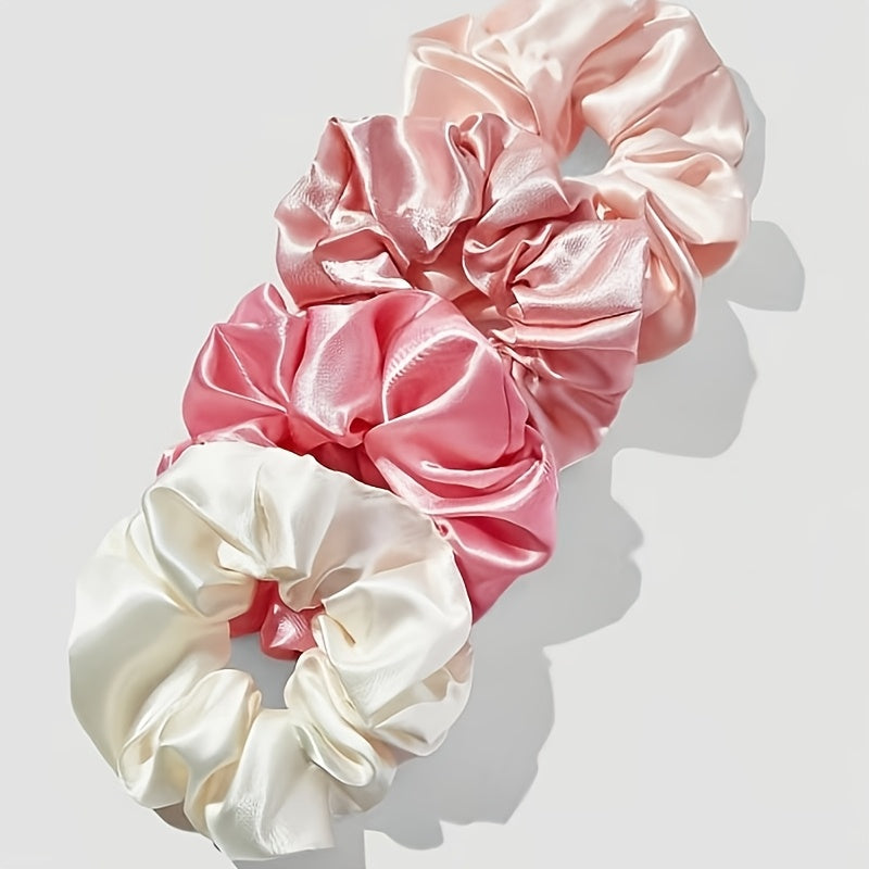 TEMU 4pcs Elegant Satin Hair Scrunchies In Mixed Colors - Soft, Silky Ponytail Holders & Hair Ties For Girls | Ideal For All , Great Gift For
