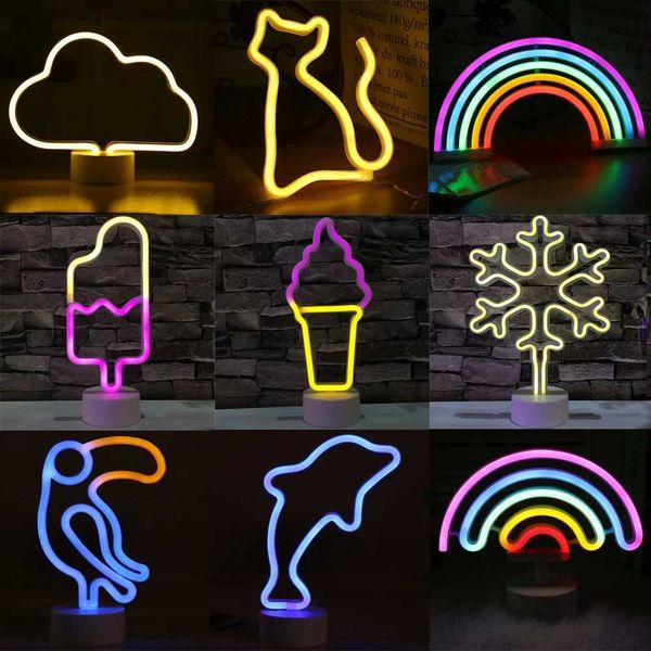 LED neon lights colorful rainbow night lights used for home decoration battery-USB powered wall Christmas lights LED neon light bulb tubes B