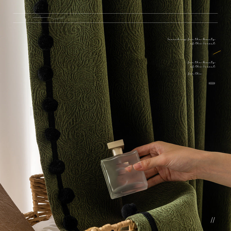 A854 Manyunli Retro Dark Green French Jacquard Blackout Chenille Curtain Can Add Lace Shape