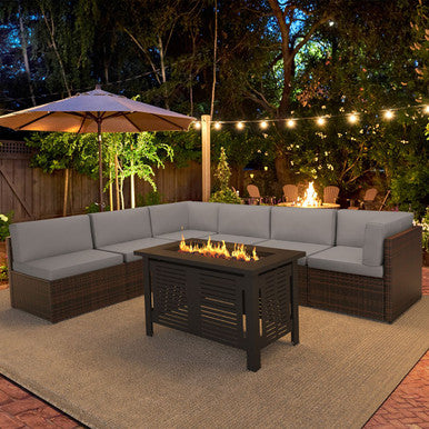 7 Piece Outdoor Patio Furniture Set with Fire Pit Table - 16002BRRD+16532BK-UG01