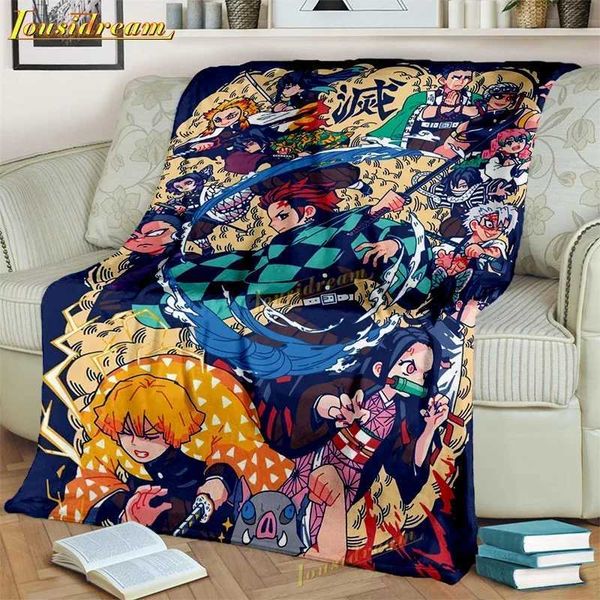 Demon Slayer Throw Blanket Cartoon Flannel Fleece Blanket Anime Blankets Boys for Couch Sofa Bedroom Kidsroom Livingroom Y240730