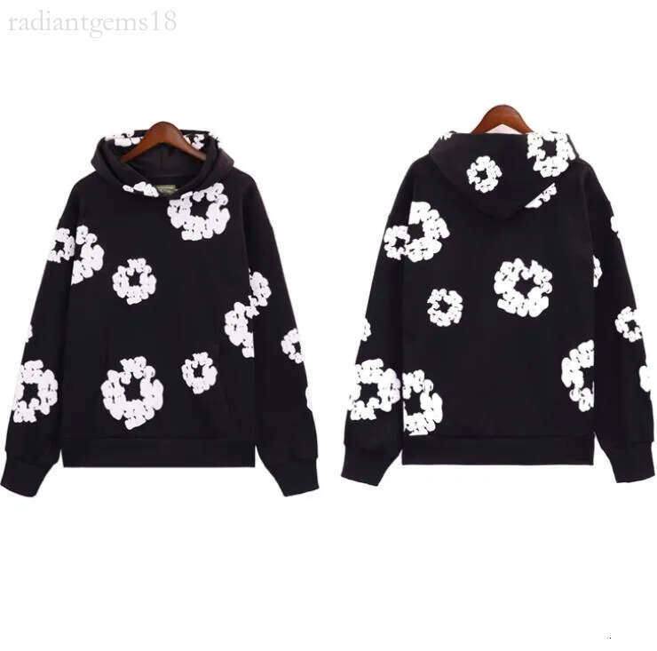 Denim Hoodie Demin Jogger Baggy Sweatpants Designer denim tearhoody Kapok Foam Print Streetwear Tracksuit Hip Hop Rapper Hood Pullover Wreath Graphi