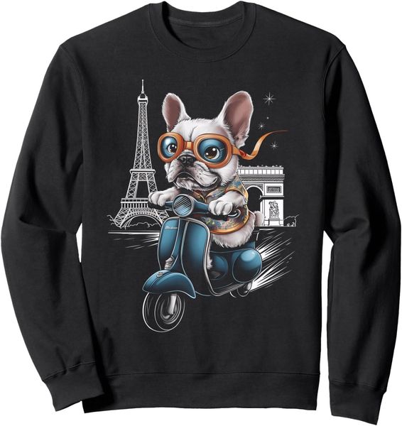 Long Sleeve Shirts for Men sweatshirt French Bulldog Paris Scooter Eiffel Tower France Graphic Sweatshirt T shirt Tee Streetwear Casual tops