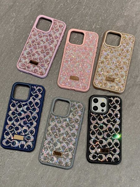 Cell Phone Cases For 16promax Luxury Glitter CC Diamond Phone Case For iphone 16 15 14 13 Pro Max Pc Frame Protection Cover Jewelled 15pro 1