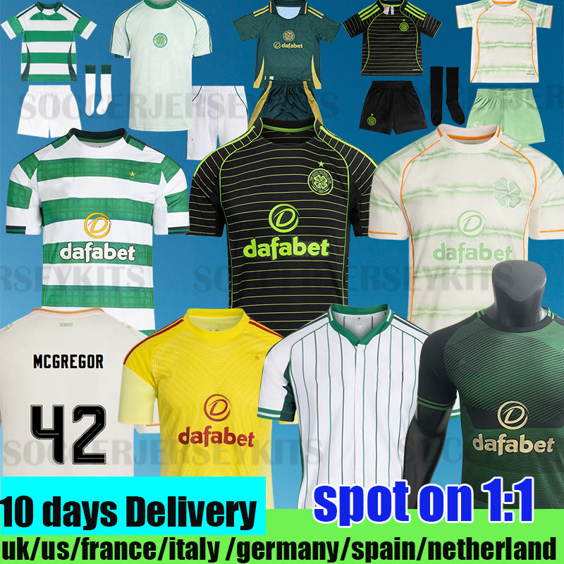 2025 celticfc soccer jerseys kit 25 26 celts home green away yellow football shirts men kids sets kit