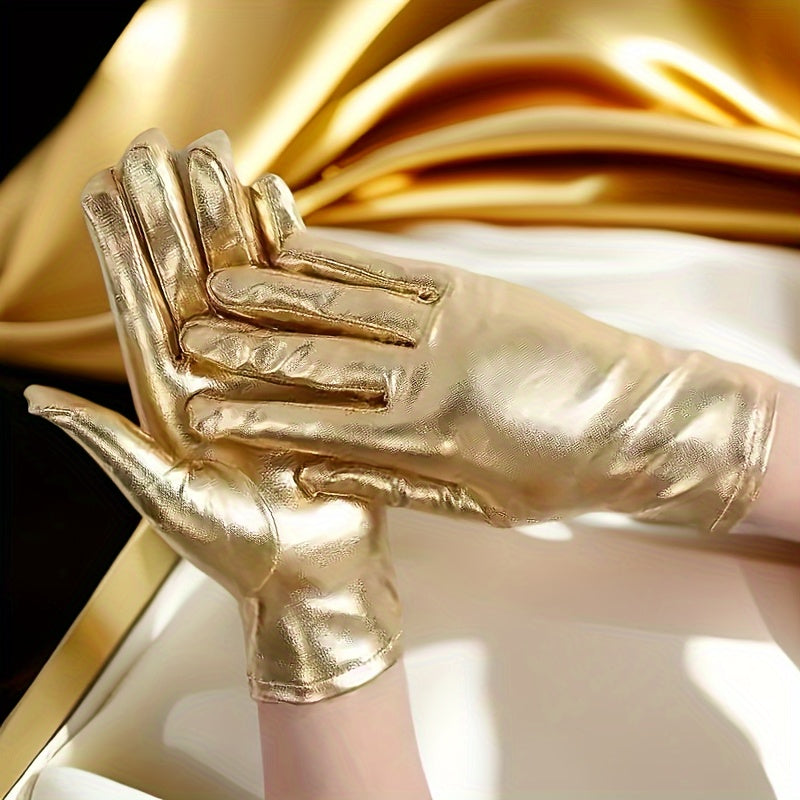 TEMU Funky Short Patent Dance Stage Performance Gloves, Hand Wash Only, Polyester Fiber - Special Fashion Accessories