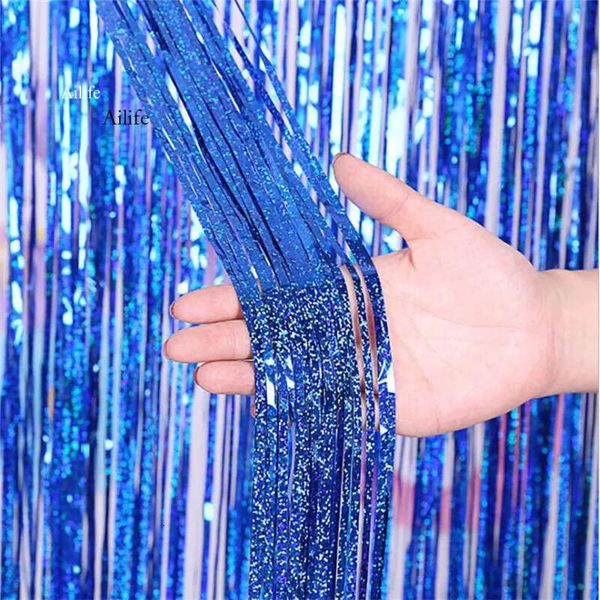 Laser Rain Silk Color Curtain Dot Stripes Thickened Wedding Festival Party Birthday Decoration Background Wall Ribbon Tassel Door Curtains B