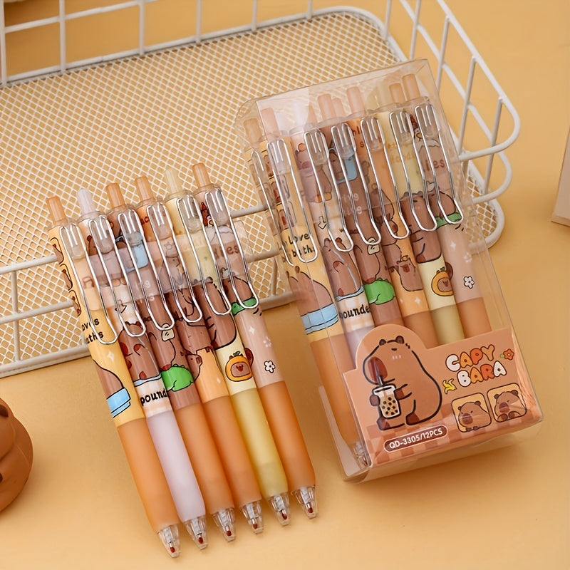 TEMU 12pcs- Box, Capybara Themed Cute Gel Ink Pens Set - Adorable Animal Design Neutral Pens For Students, School Supplies & Office Use, Lightweight