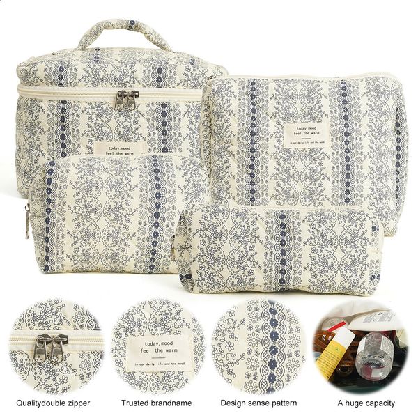Travel Makeup Bag for Women Quilted Skincare Bag 4PCS Floral Make Up Organizer Travel Shopping Bag 241226