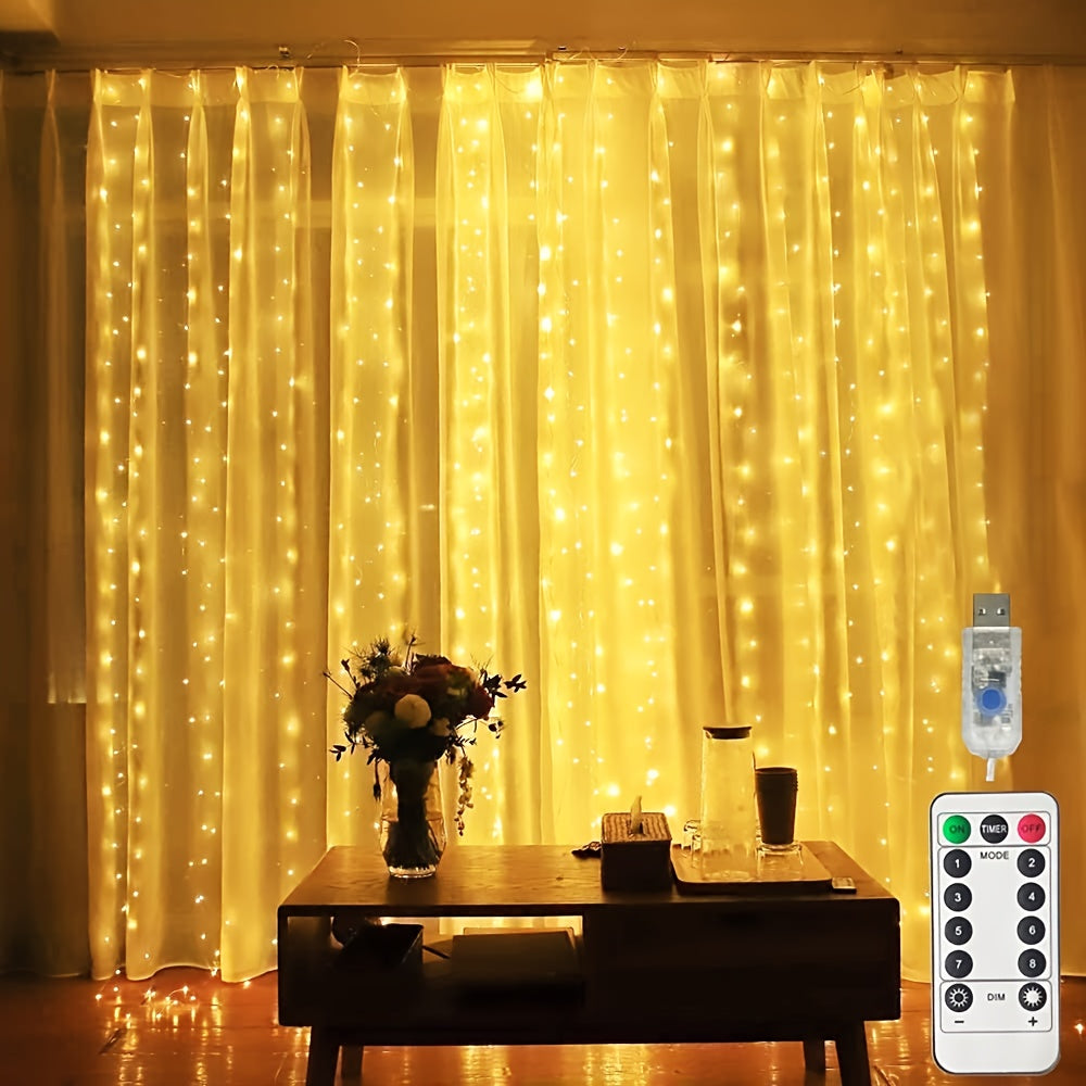 TEMU 300 Led Curtain Lights, Led 8 Mode Usb With Remote Control Suitable For Family Rooms, Bedrooms, Weddings, Parties, Vacations, Windows, Wall
