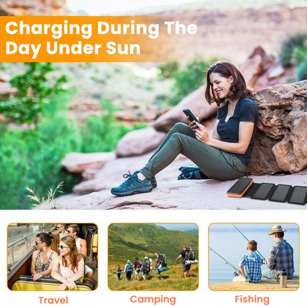 Cell Phone Power Banks Foldable Solar Power Bank 20000mAh Waterproof Powerbank with LED Flashlight Dual USB Solar Panel Charger for iPhone 1