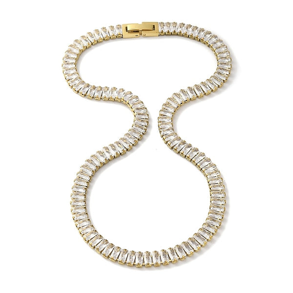 Collares de eslabones rectangulares de circonita cúbica transparente con revestimiento iónico (IP) 304 para mujer