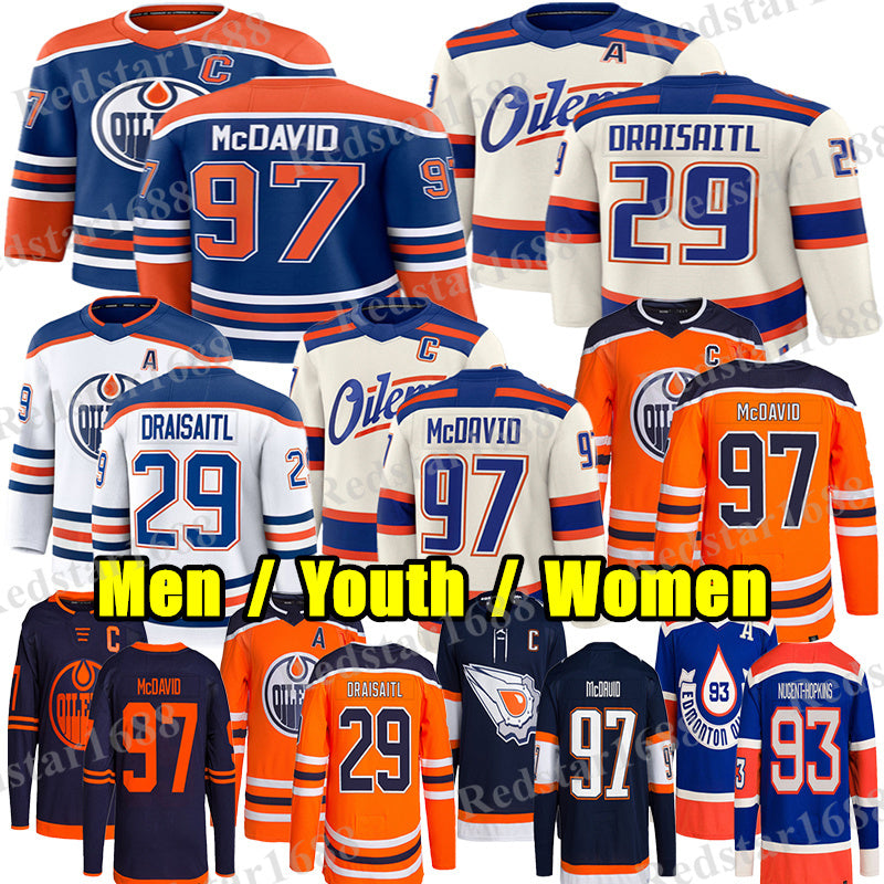#97 Connors McDavids Edmonton Hockey Jersey Oilers Jersey #29 Leon Draisaitl Ryan Nugent-Hopkins Evan Bouchard Ekholm Zach Hyman Stuart Skinner Wayn