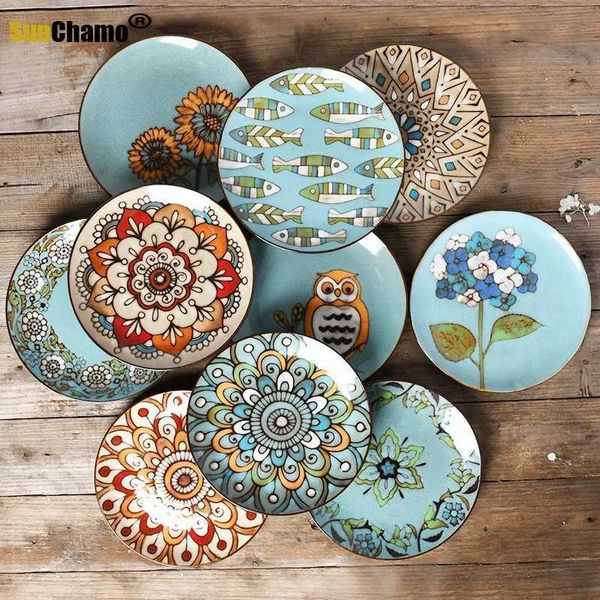 Decorative Plates 8.5 Inch Ceramic Wall Plate Creative Hand-painted Salad Plate Home Dish Decoration Hanging Dish CL250121