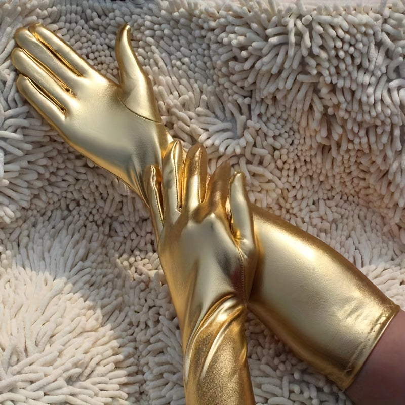 TEMU 1 Pair Of Glossy Patent Leather Gloves For Ladies Performing Prom