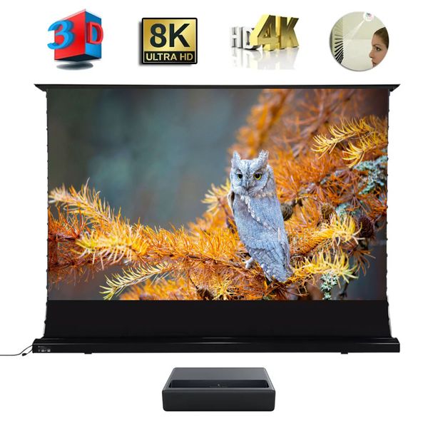 92 Inch Electric floor rising projection screen for 4K UST ALR Laser Projector motorized Ultra short throw movie screen