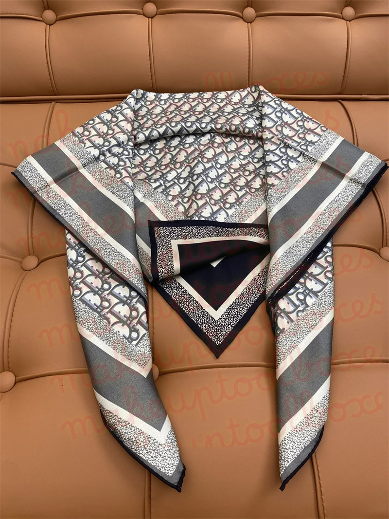 Women&#039;s Fashion Luxury Designer Brand C D 100% Silk Letter Alphabet Initial Pattern Print Square Scarf Scarves Shawl Wraps 90*90CM S29