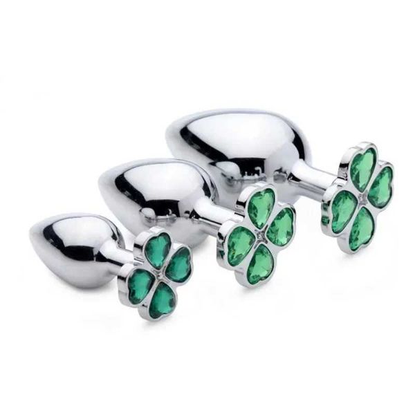 Anal Toys Lucky Clover Gem Anal PlugS-M-L Size Four Leaf Clover Stainless Steel Crystal Jewelry Anal Butt Plugs H241214