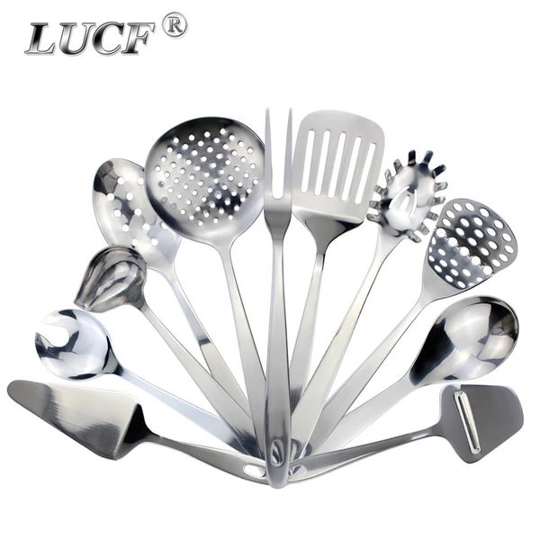 LUCF Stainless Steel Hanging Kitchenware SpoonsLadleSkimmerSpatulaMasherMeat Fork Cooking Tools Baking Utensils For Kitchen 241025