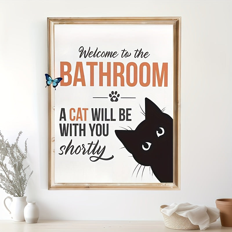 TEMU Funny Bathroom Wall Decor - "welcome To The Bathroom - A Cat " - Large 15.75x23.6 Inches (40x60cm) Canvas Poster - Minimalist Black Cat & - For