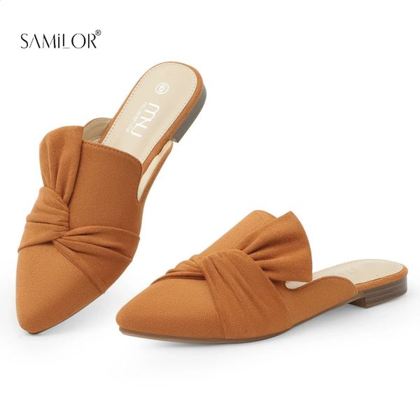 Mule slides on comfortable toe points suitable for female apartment mules with knot closure toe points sliding on Loafers slider backless mu