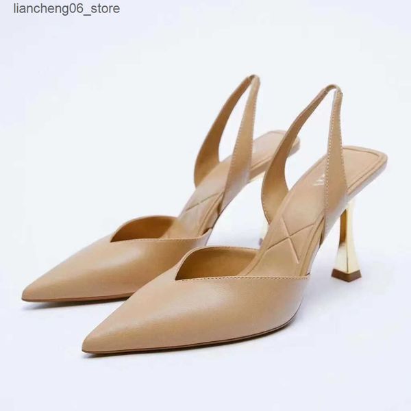 Sandals 2023 Womens High Heels Sandals Spring New Womens Nude Foot Pump Leather Fine Heels Lightweight Womens Black Shoes L240910