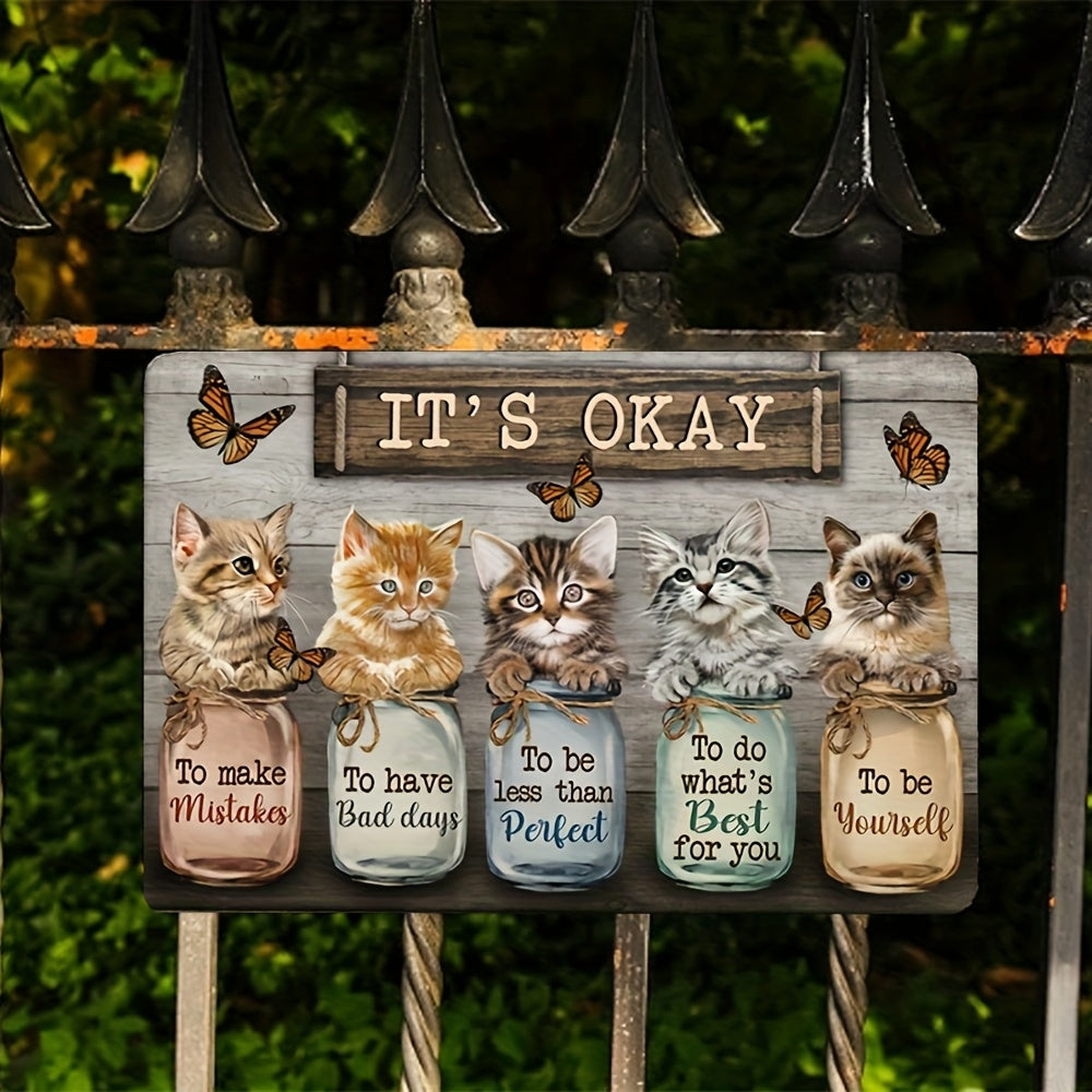TEMU 12x8 Inch Large Cute Kittens In Mason Jars Wall Decor - Rustic Farmhouse Cat Plaques With Positive Affirmations, No Tools Needed - Living Room,