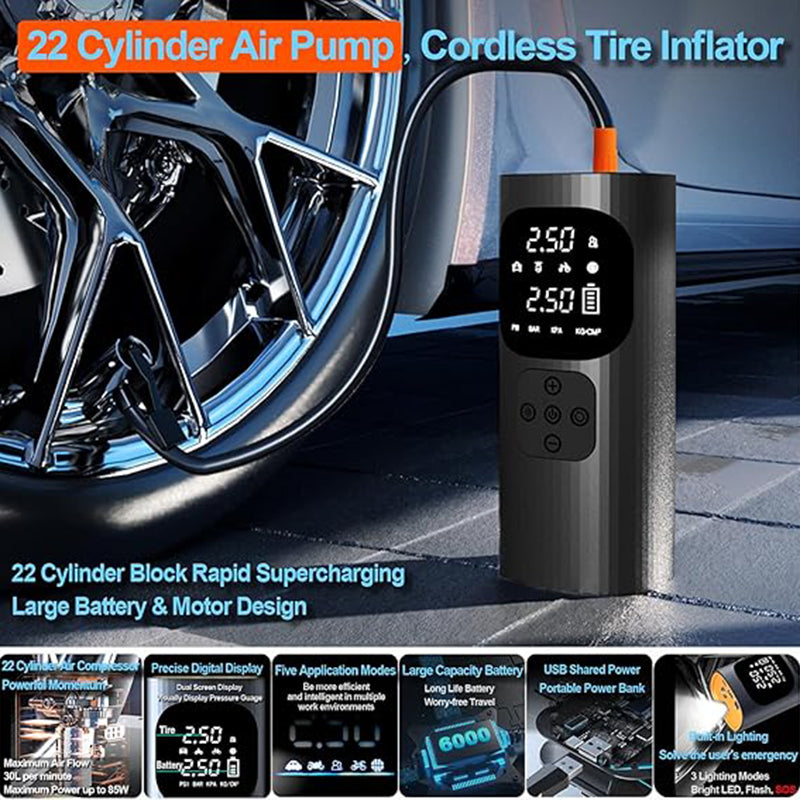 Cordless Precision Tyre Inflation Tool Compact 150 PSI Air Compressor for Easy Use on Automobiles, Motorbikes, EVs
