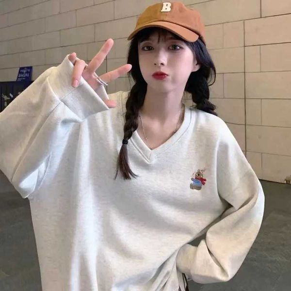 Celebridade da Internet Teddy Bear Bordado Vintage VINTAGE V Capuz Desenhado Capuz Clothing Women INS Lazy Style Top Trend X241207