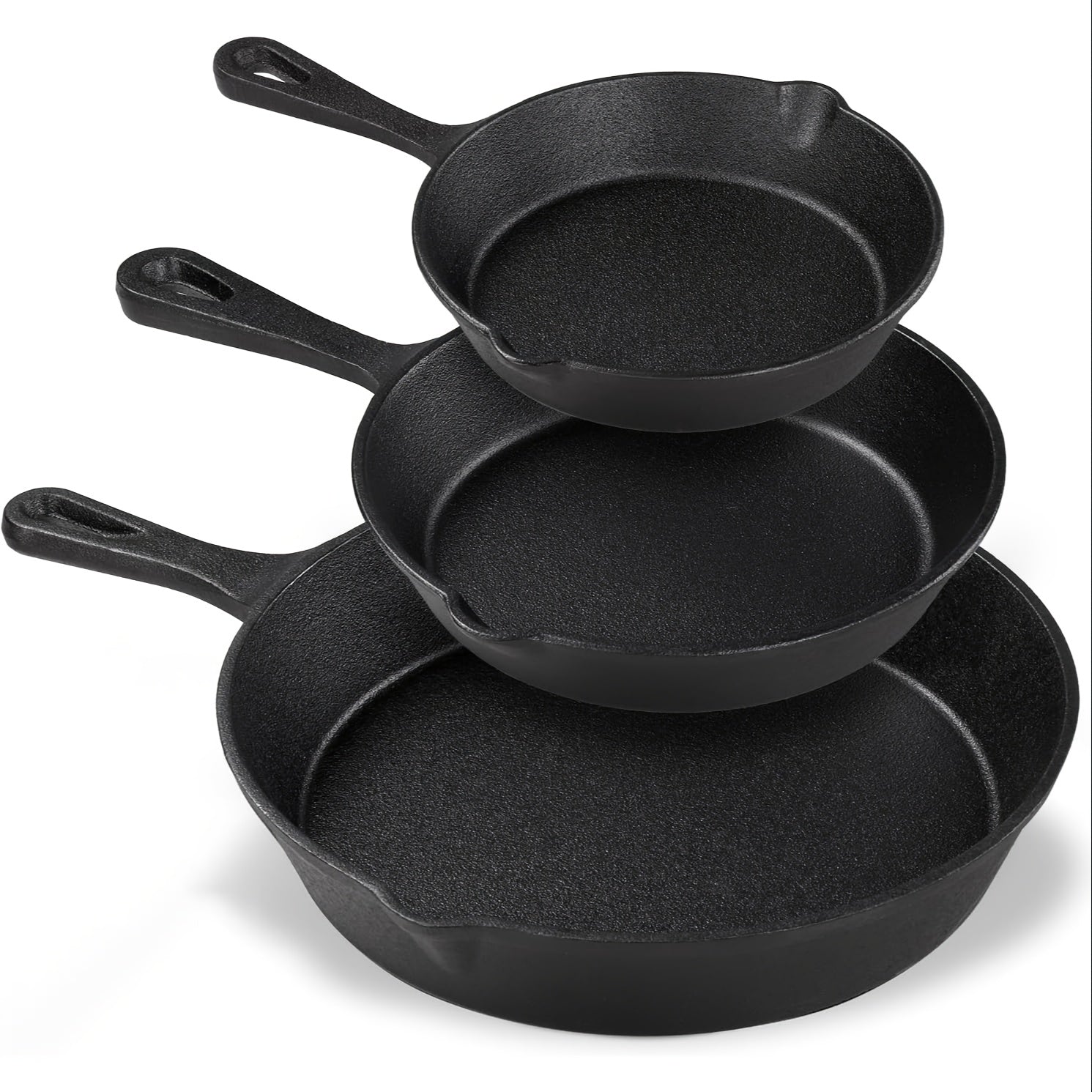 TEMU 3pcs Heavy-duty Pre- Cast Iron Set - - Cookware With Ergonomic Handle, Heat Distribution For, Searing, Frying - Compatible With Stovetop, &