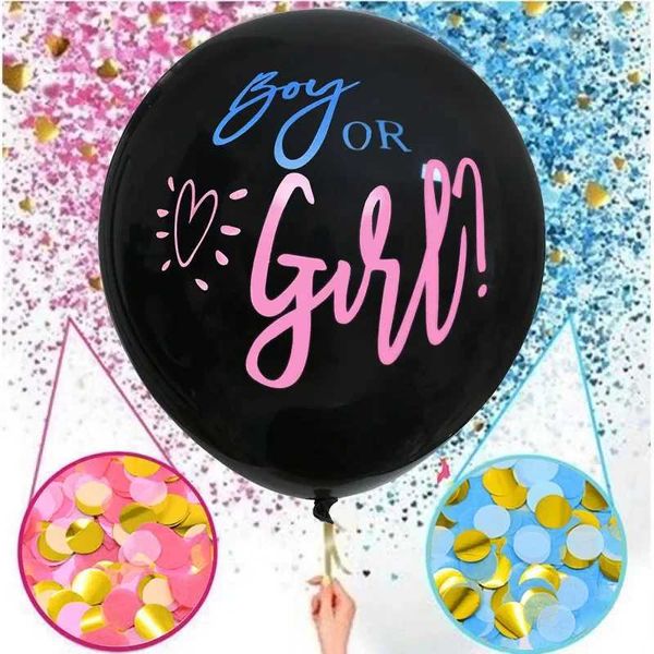 1Set 36 Giant Boy or Girl Black Latex Balloon e Pink Confetti Baby Shower Globos Gender Reveal Par DecorationT250205