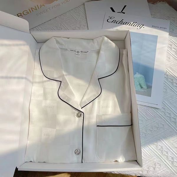 Pajamas Women&#039;s Sleepwear Women&#039;s Silk Sleeping Pajamas Pjamas Set Jacquard Plain Pattern Premium Ice Silk Can Be Weared Outside o