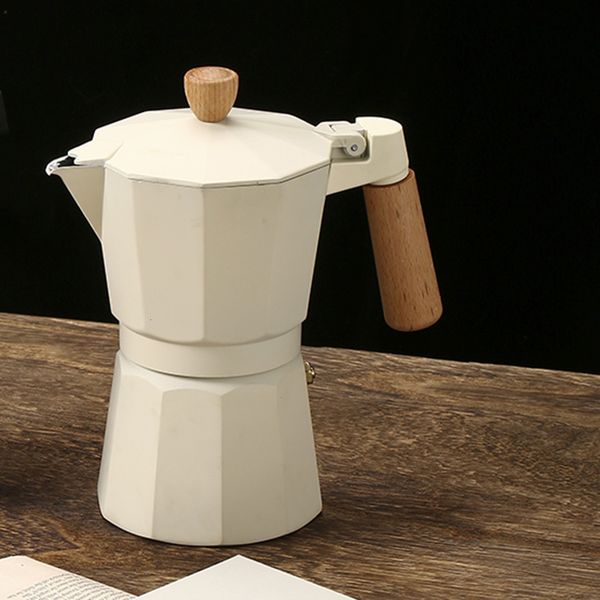 Water Bottles Aluminum Moka Pot Stovetop Espresso Maker 36 Cup 150300ML Coffee With Solid Wood Handle Kitchen Tool 230829
