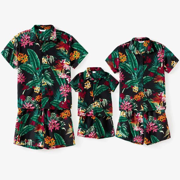 PatPat Family Matching Sets Tropical Plant Floral Shirt and Drawstring Shorts with Pockets Suitable for Summer Season W250207