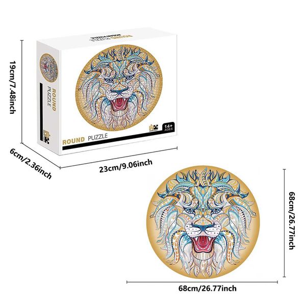 Puzzles 500 Pieces Lion Round Puzzle Jigs Puzzle Home Decor Adults Puzzle Games Family Fun Floor Puzzles Educational Toys for Kids